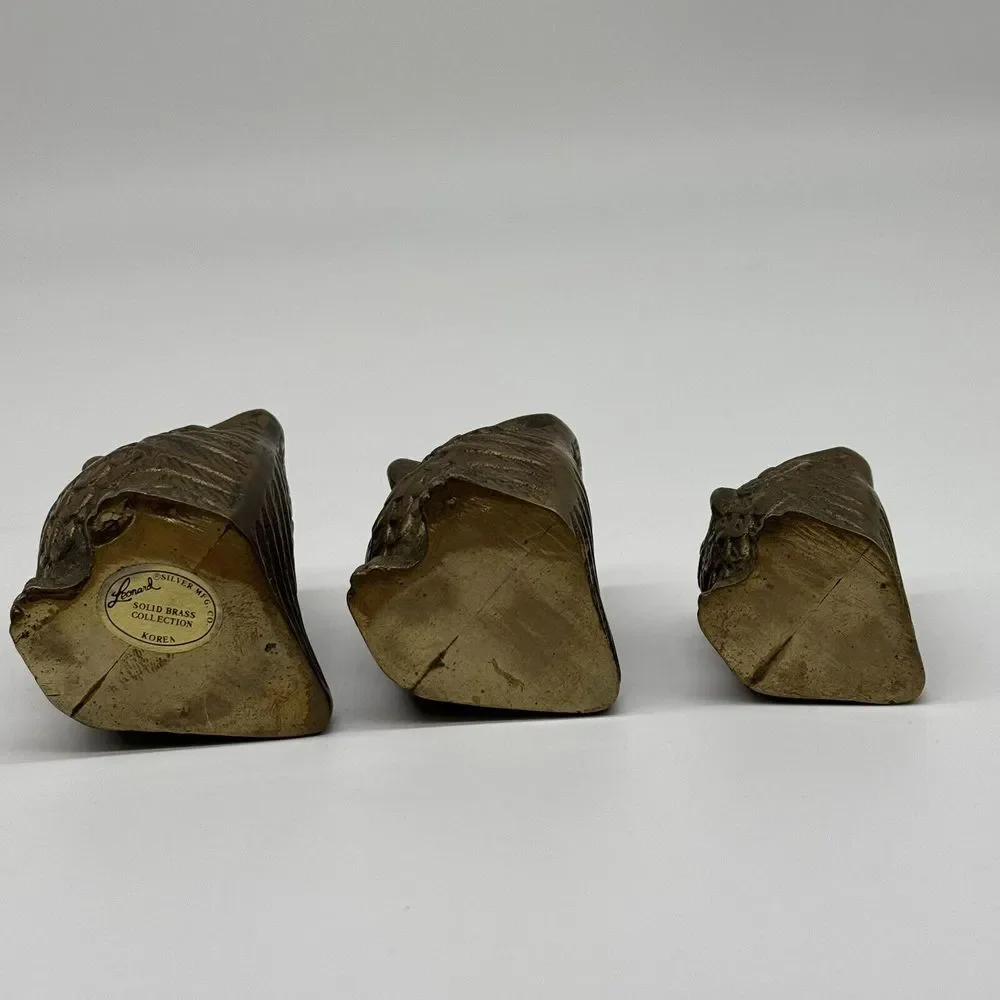 LEONARD Solid BRASS Owl Set Of 3 Figures Paperweights VINTAGE Rare Korea‎